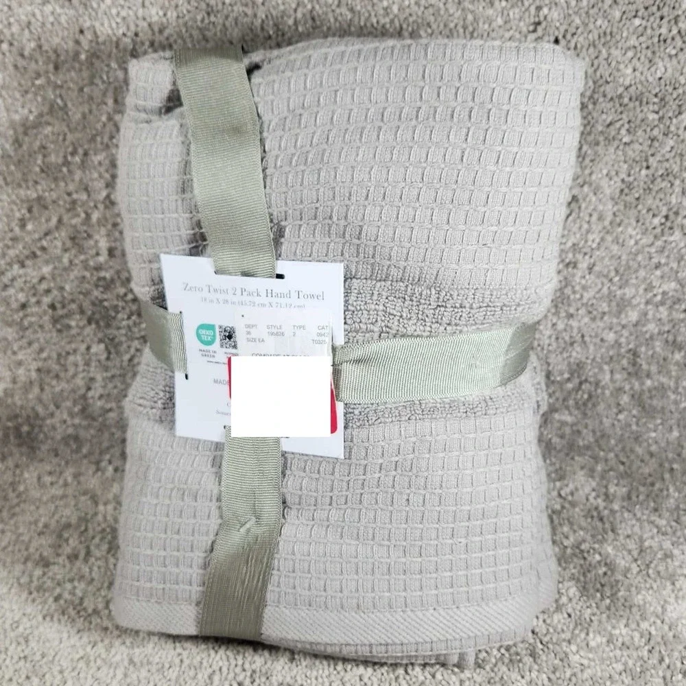 Bliss Hand Towel Grey Zero Twist Waffle Weave 2 Pack Cotton 18inx28in
